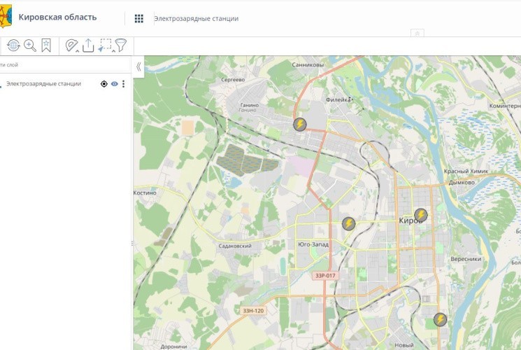 Зарядные станции для электромобилей нанесли на карту ГИС Кировской области